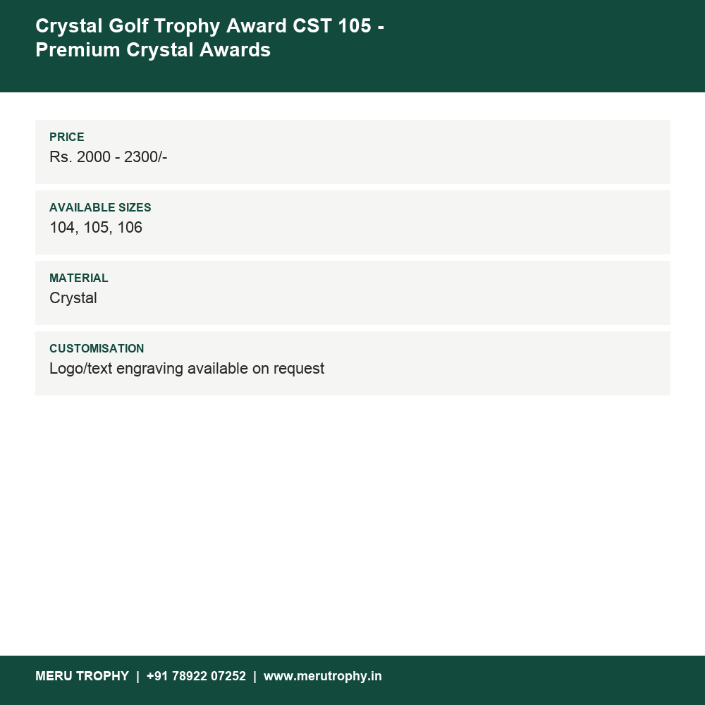 Crystal Golf Trophy Award CST 105 - Premium Crystal Awards details - Meru Trophy