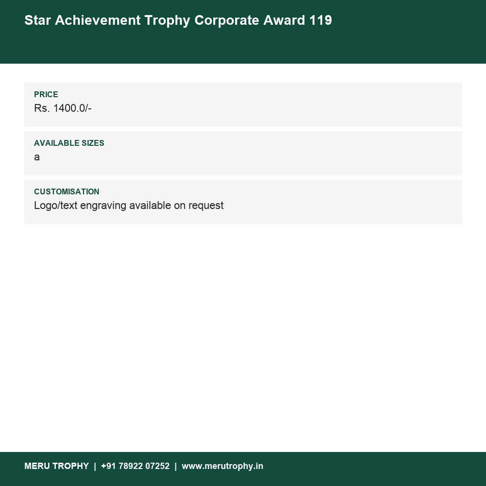 Star Achievement Trophy Corporate Award 119 details - Meru Trophy