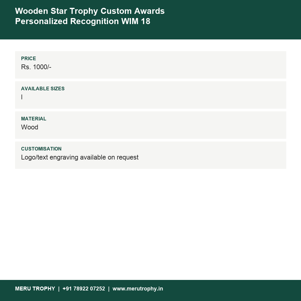 Wooden Star Trophy Custom Awards Personalized Recognition WIM 18 details - Meru Trophy
