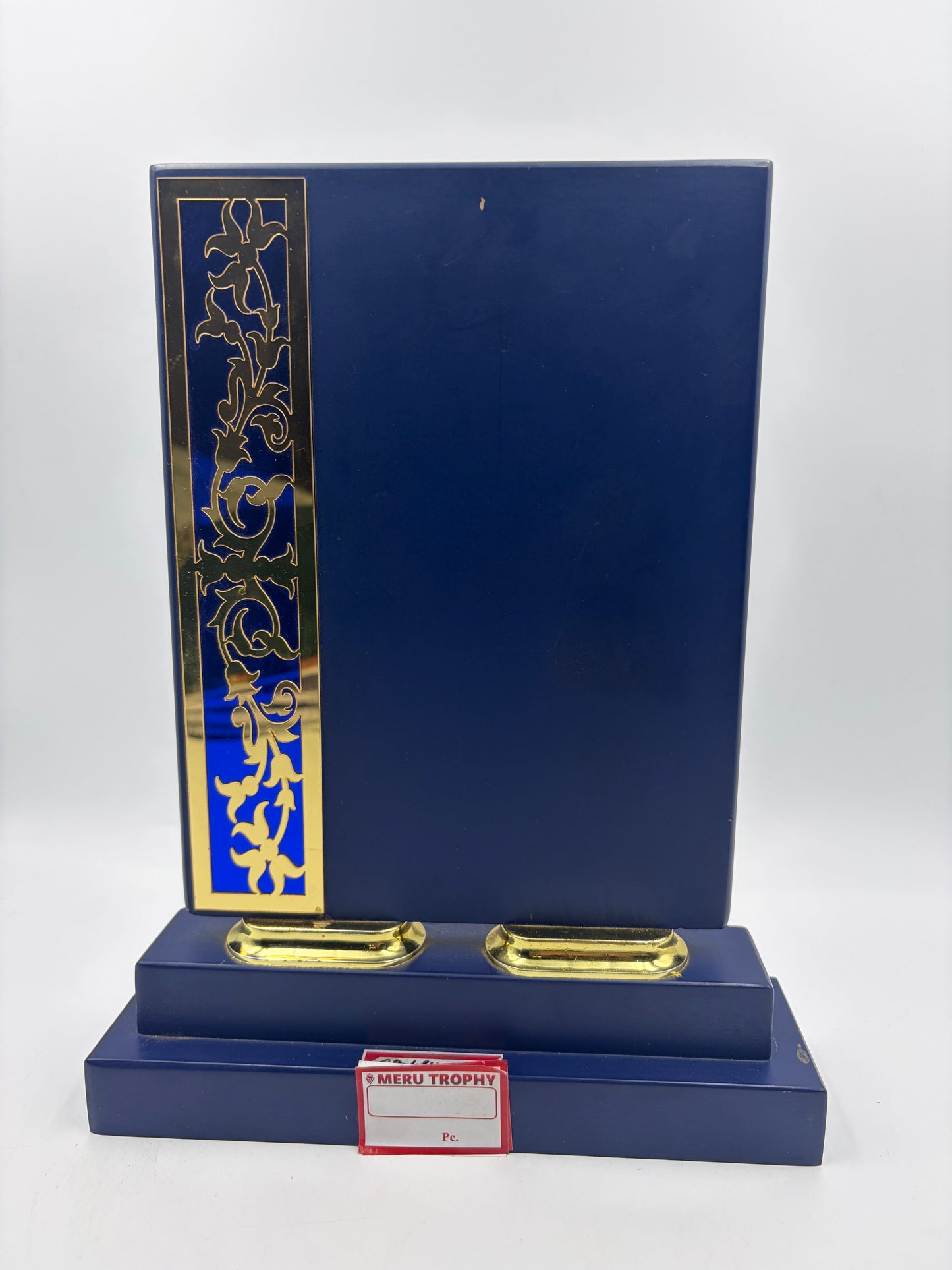 Blue & Gold Floral Wooden Memento Recognition Award CP 124