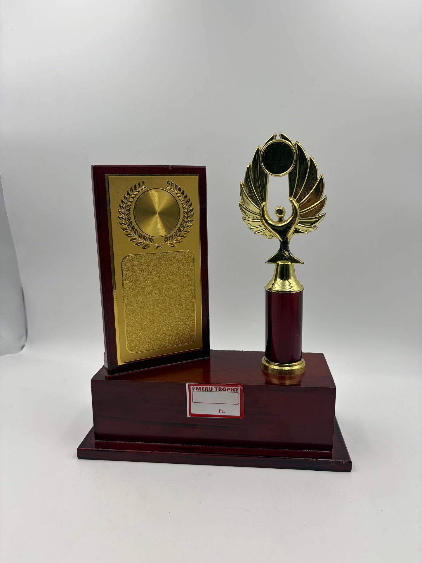 Wooden Memento with Golden Figurine Award Trophy 4001