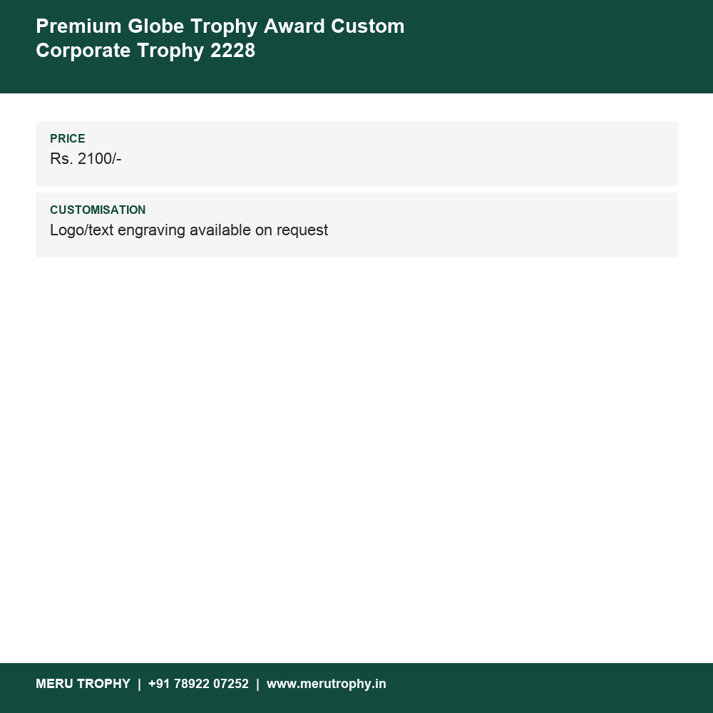Premium Globe Trophy Award Custom Corporate Trophy 2228 details - Meru Trophy