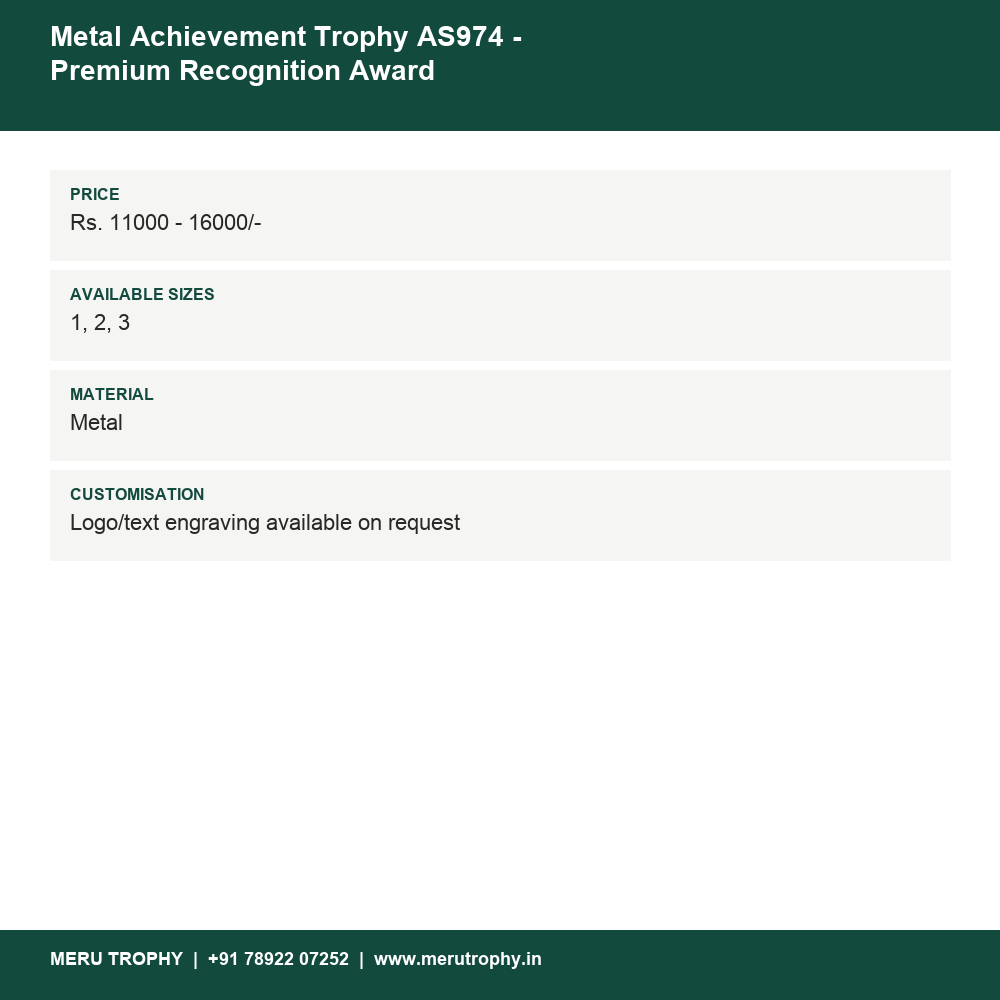 Metal Achievement Trophy AS974 - Premium Recognition Award details - Meru Trophy