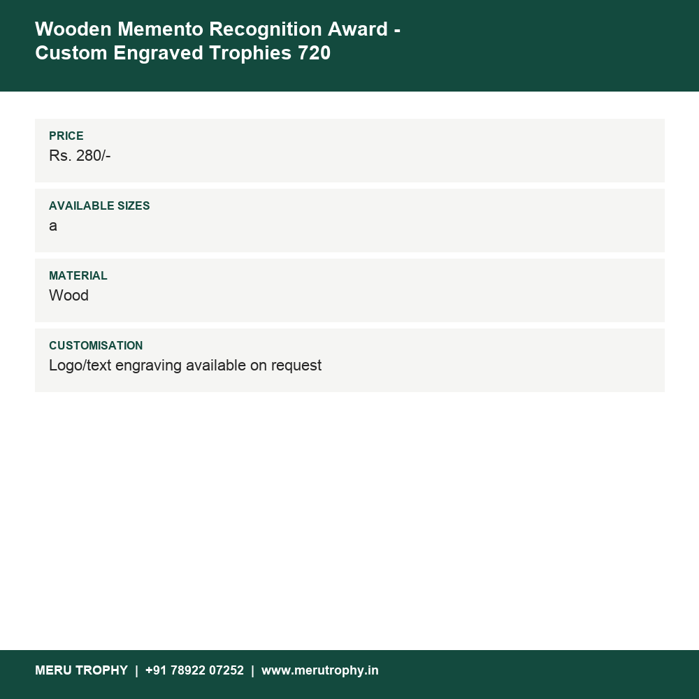 Wooden Memento Recognition Award - Custom Engraved Trophies 720 details - Meru Trophy