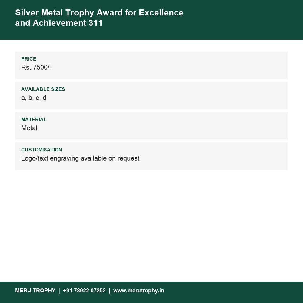 Silver Metal Trophy Award for Excellence and Achievement 311 details - Meru Trophy