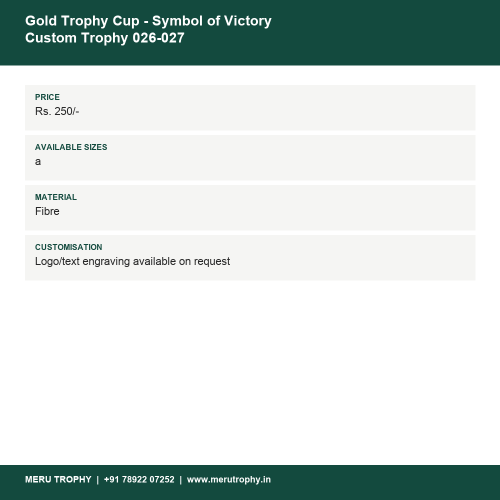 Gold Trophy Cup - Symbol of Victory Custom Trophy 026-027 details - Meru Trophy