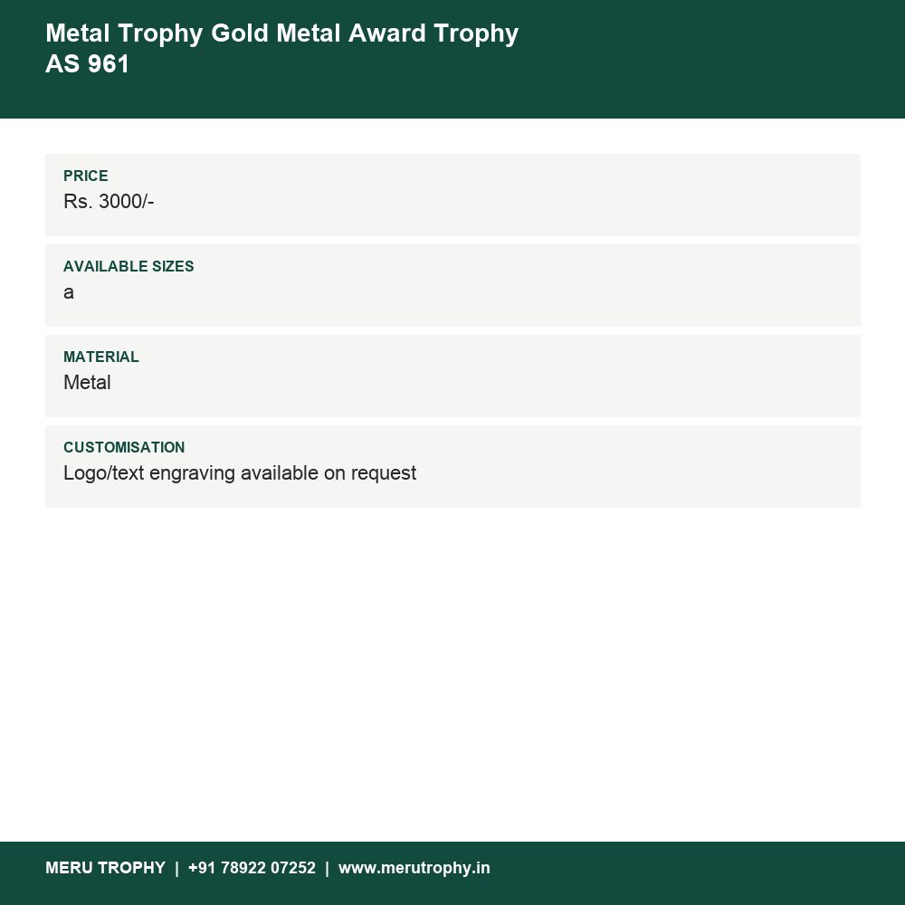 Metal Trophy Gold Metal Award Trophy AS 961 details - Meru Trophy