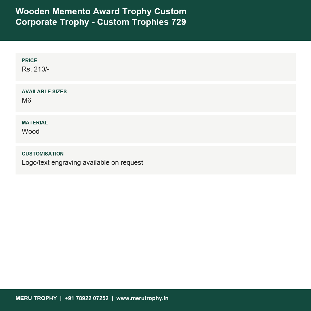 Wooden Memento Award Trophy Custom Corporate Trophy - Custom Trophies 729 details - Meru Trophy