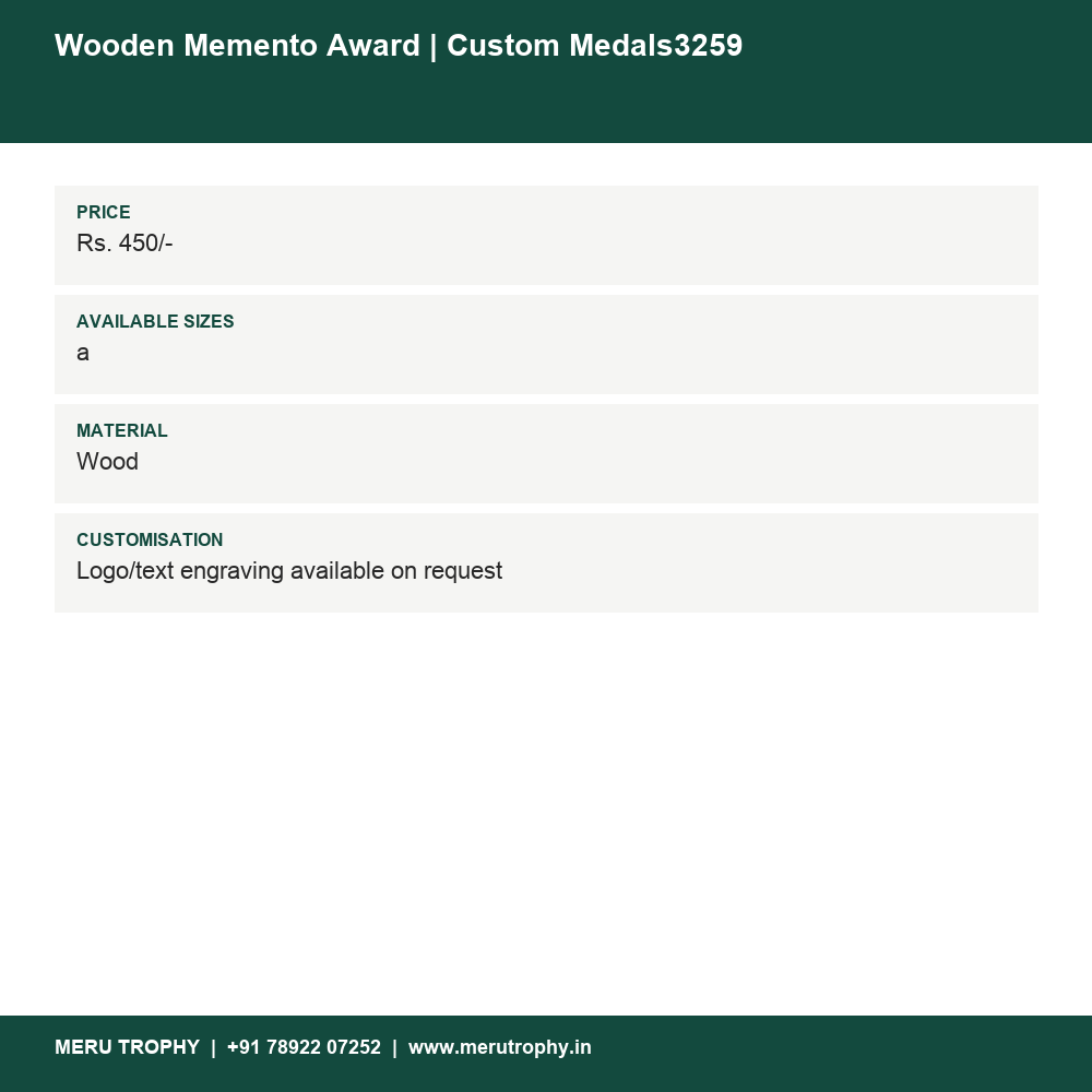 Wooden Memento Award | Custom Medals3259 details - Meru Trophy