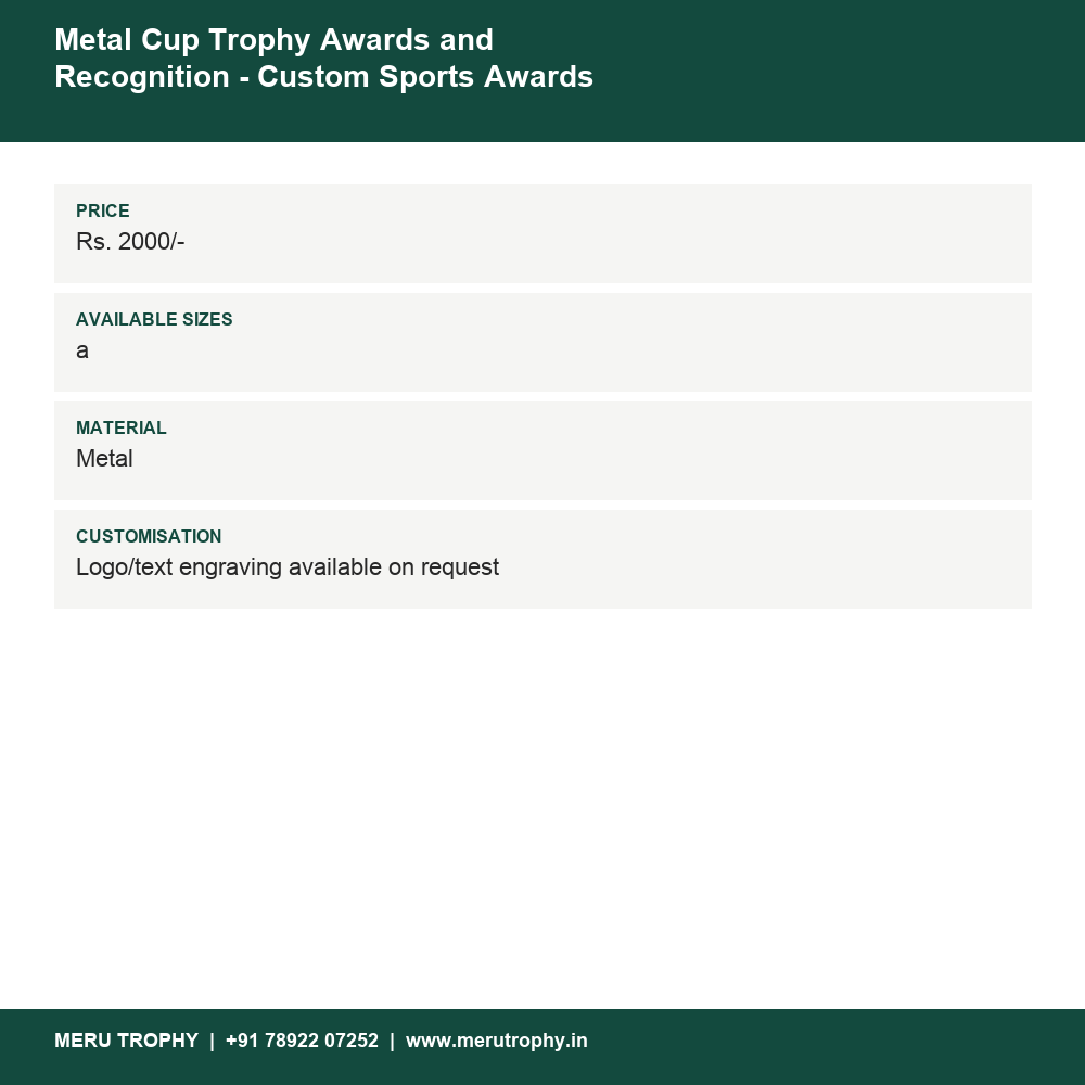 Metal Cup Trophy Awards and Recognition - Custom Sports Awards 1396 details - Meru Trophy