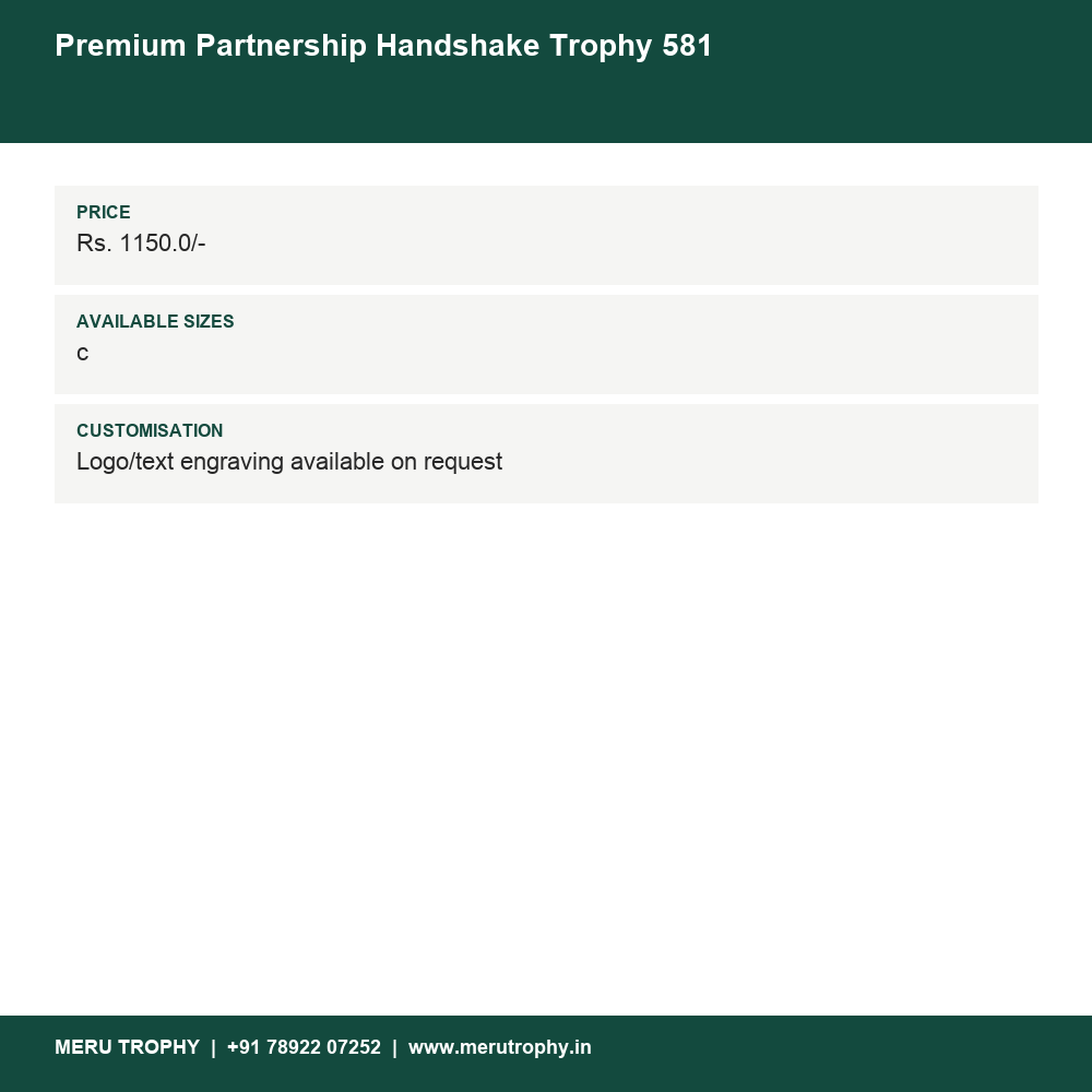 Premium Partnership Handshake Trophy 581 details - Meru Trophy
