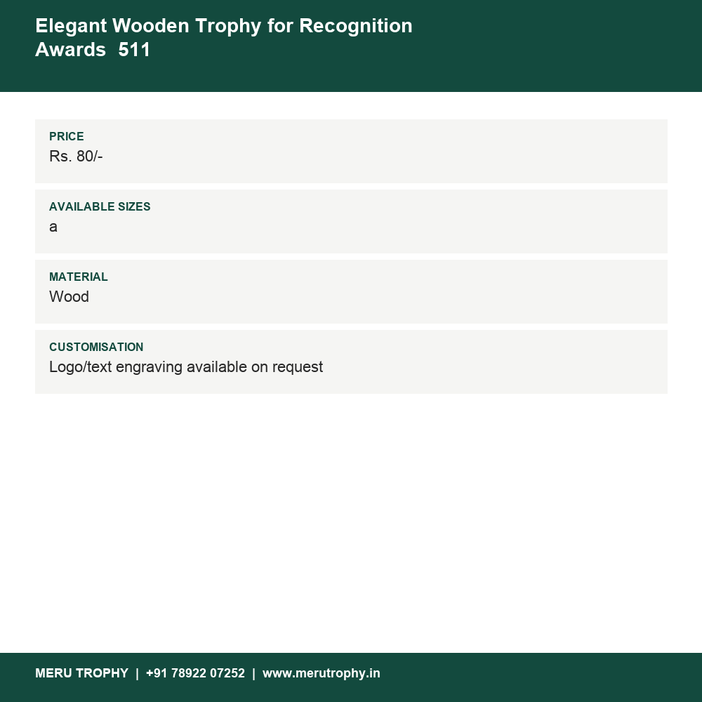 Elegant Wooden Trophy for Recognition Awards 511 details - Meru Trophy