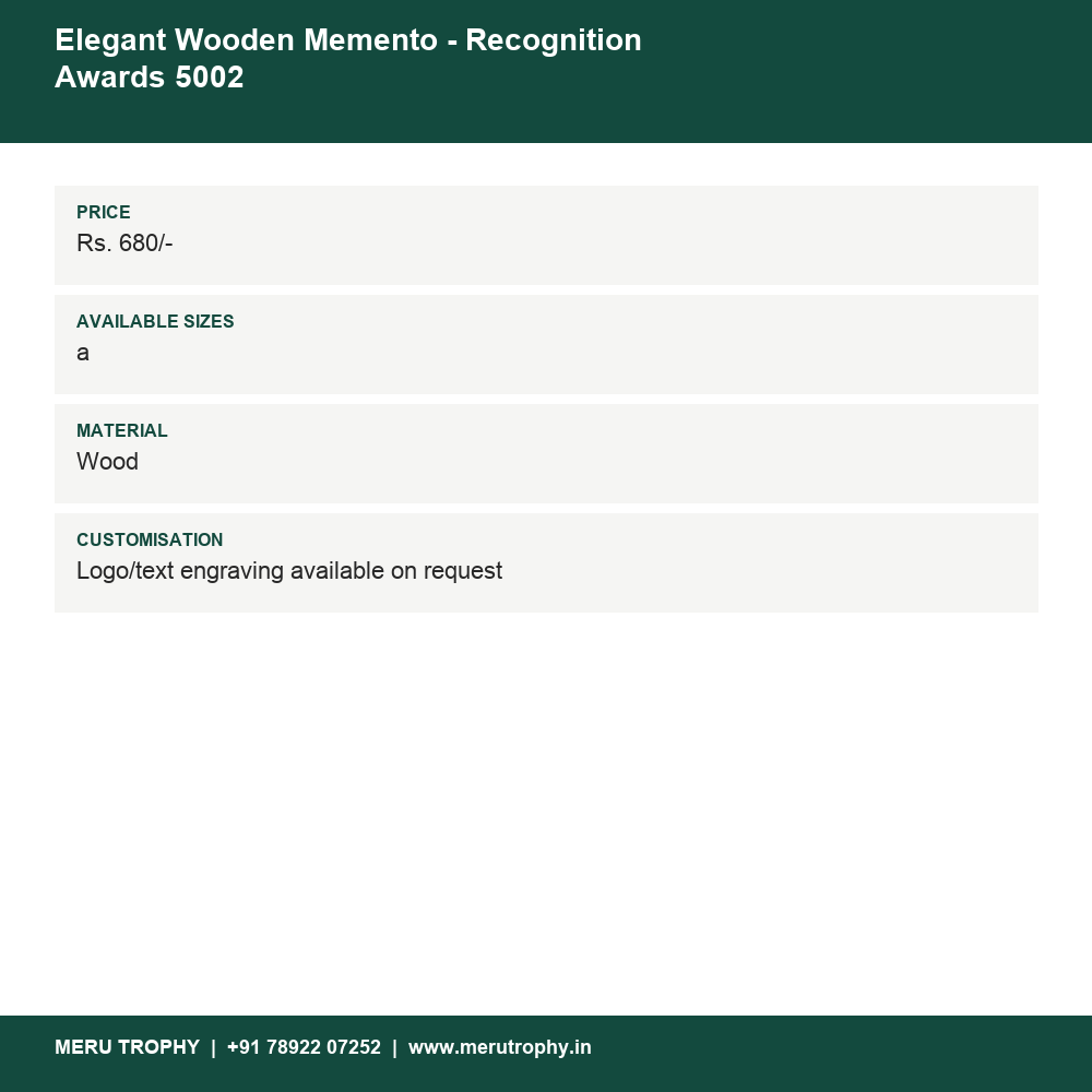 Elegant Wooden Memento - Recognition Awards 5002 details - Meru Trophy