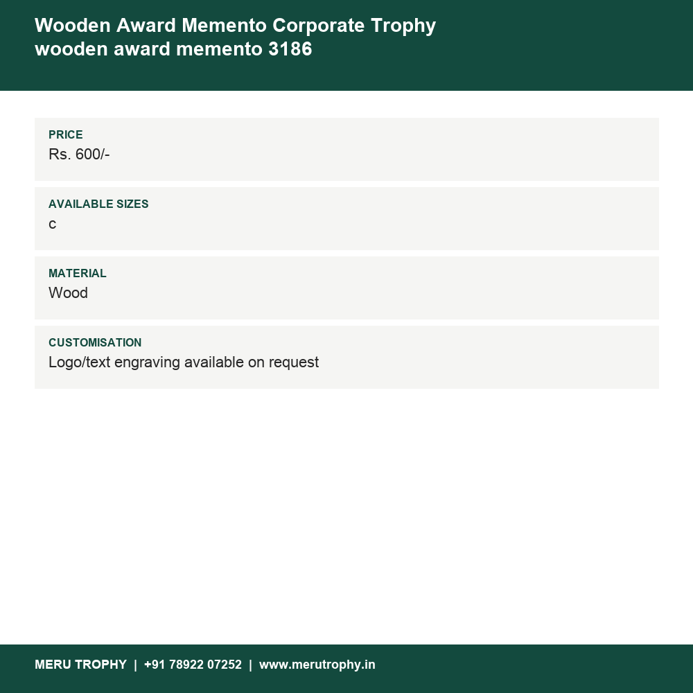 Wooden Award Memento Corporate Trophy wooden award memento 3186 details - Meru Trophy