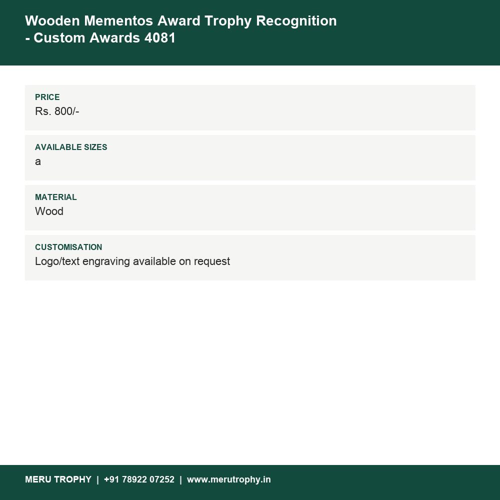 Wooden Mementos Award Trophy Recognition - Custom Awards 4081 details - Meru Trophy
