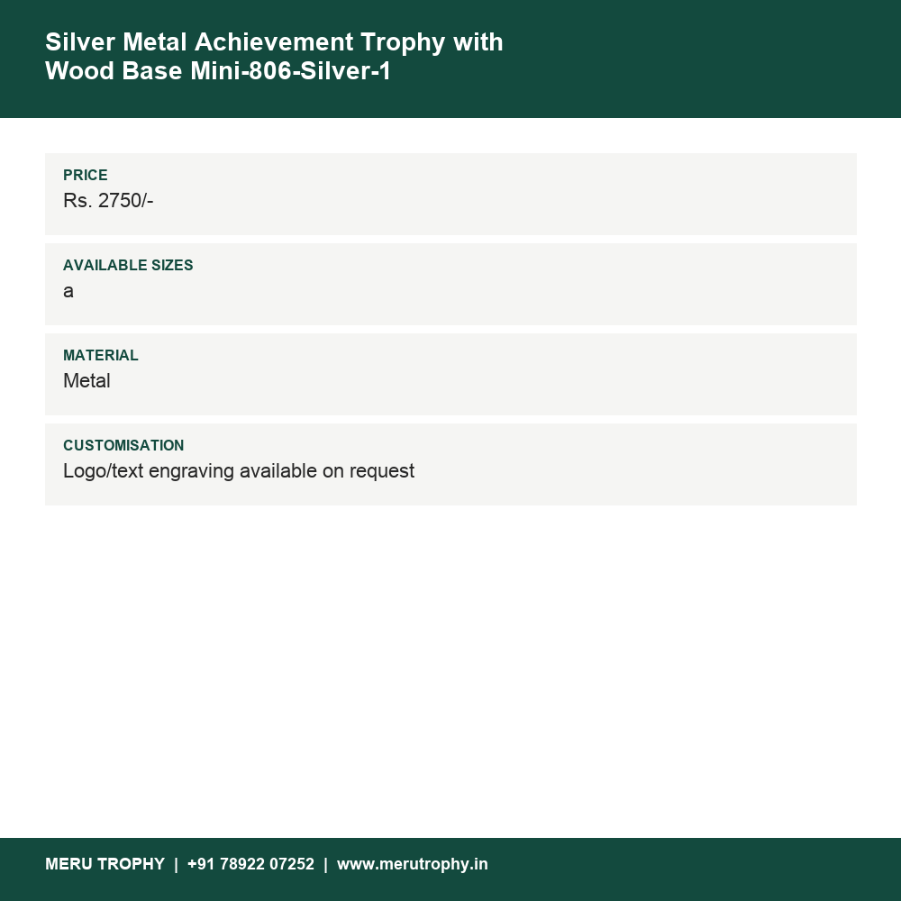 Silver Metal Achievement Trophy with Wood Base Mini-806-Silver-1 details - Meru Trophy