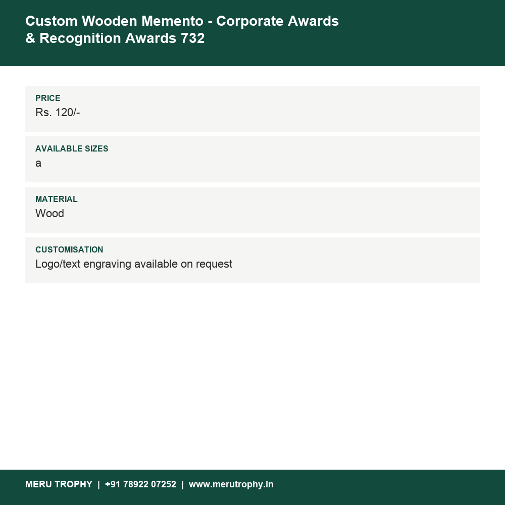 Custom Wooden Memento - Corporate Awards & Recognition Awards 732 details - Meru Trophy