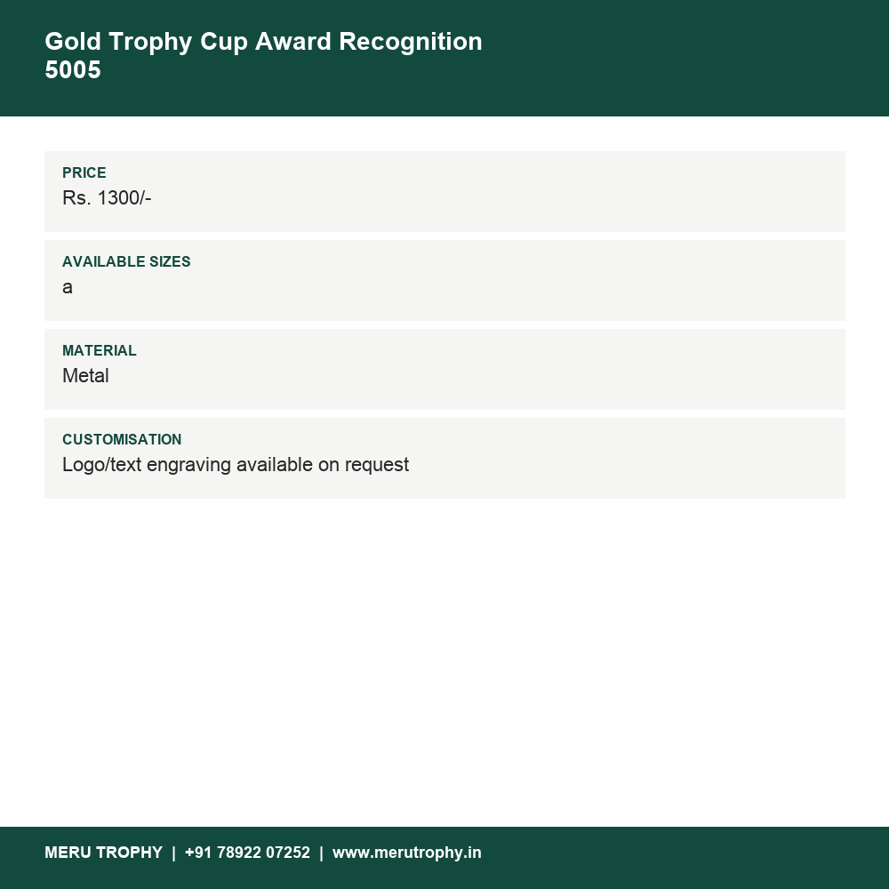 Gold Trophy Cup Award Recognition 5005 details - Meru Trophy