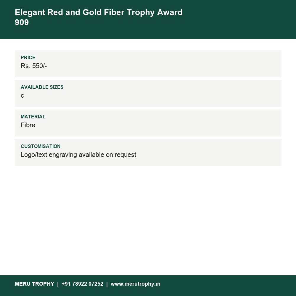 Elegant Red and Gold Fiber Trophy Award 909 details - Meru Trophy