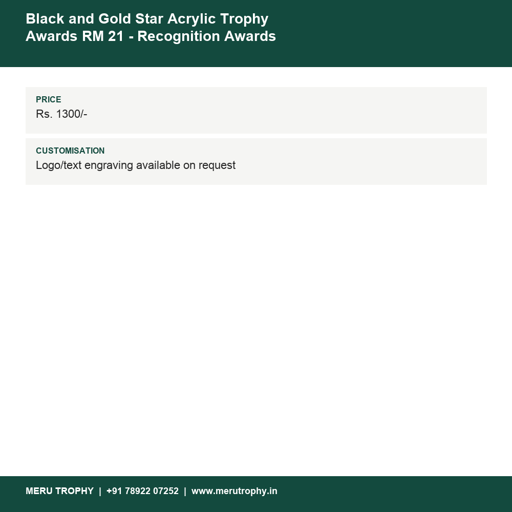 Black and Gold Star Acrylic Trophy Awards RM 21 - Recognition Awards details - Meru Trophy