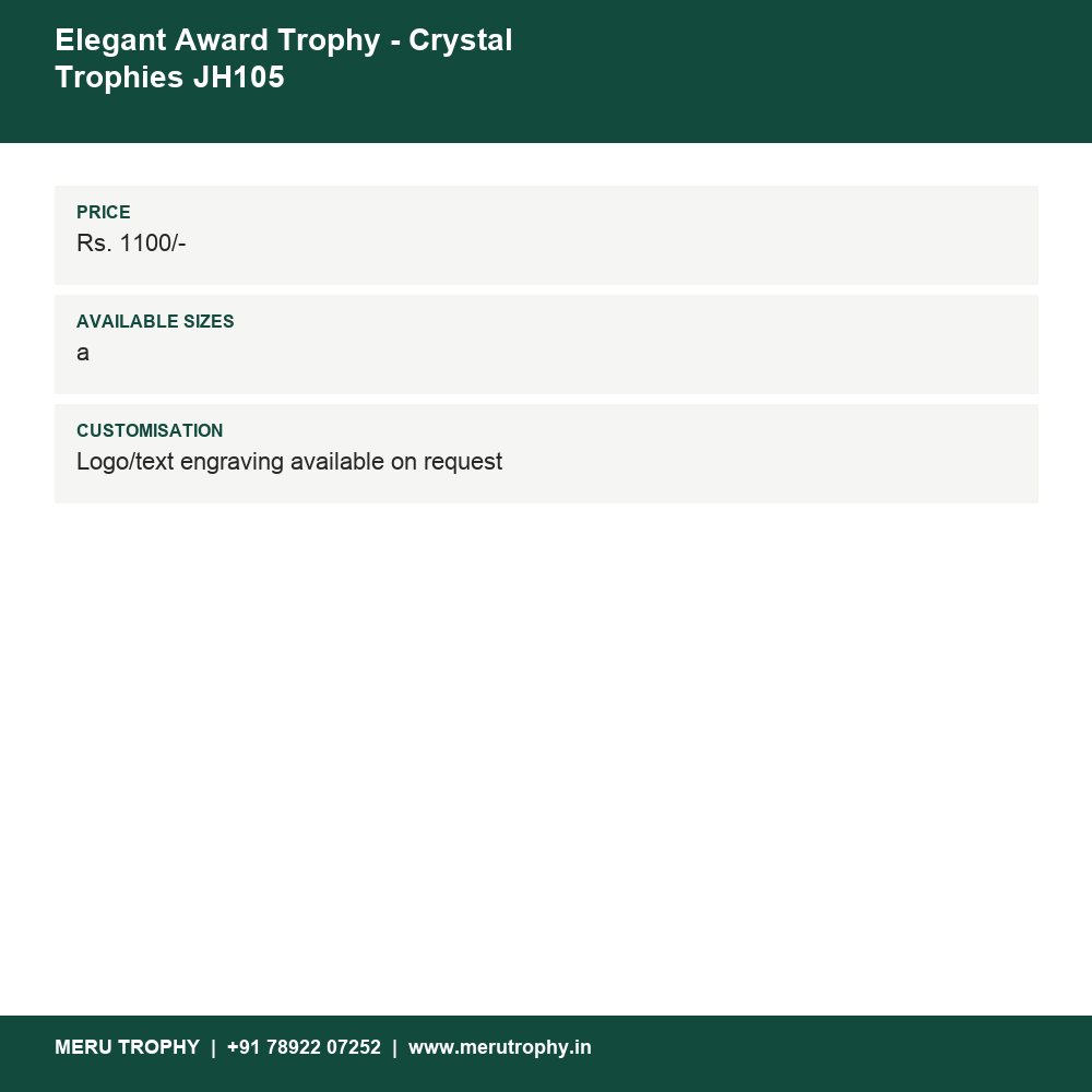Elegant Award Trophy - Crystal Trophies JH105 details - Meru Trophy