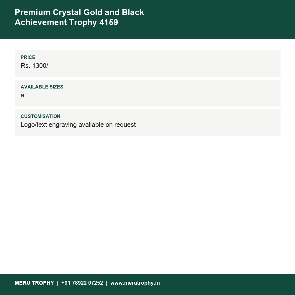 Premium Crystal Gold and Black Achievement Trophy 4159 details - Meru Trophy