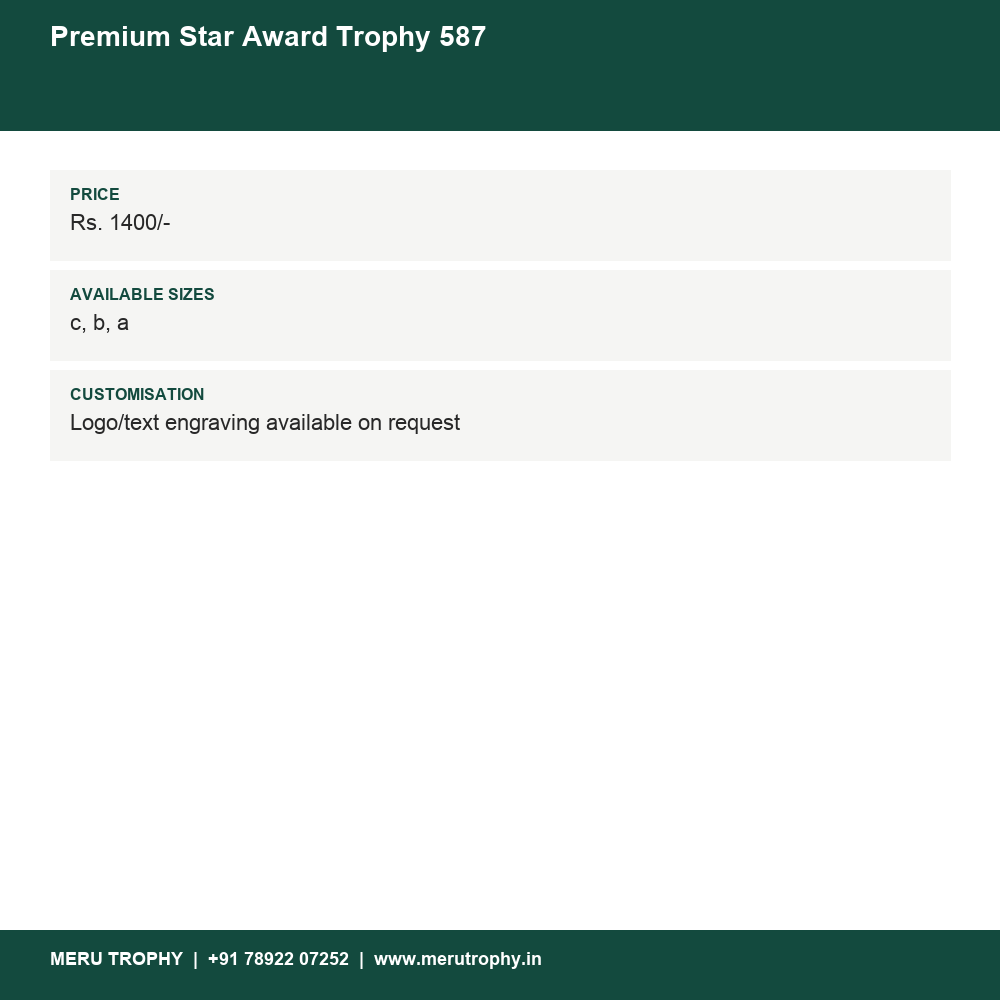 Premium Star Award Trophy 587 details - Meru Trophy