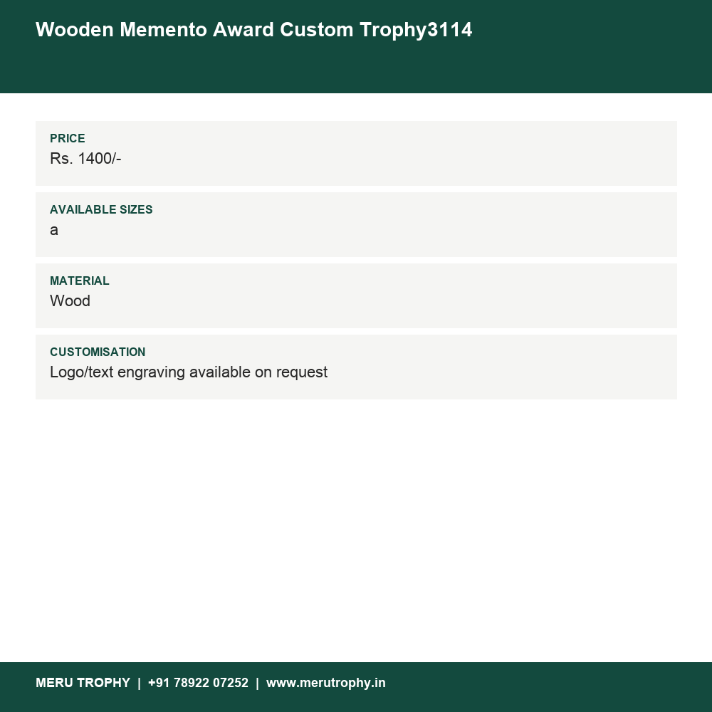 Wooden Memento Award Custom Trophy3114 details - Meru Trophy