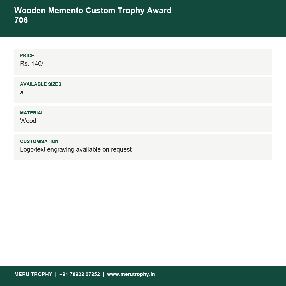 Wooden Memento Custom Trophy Award 706 details - Meru Trophy