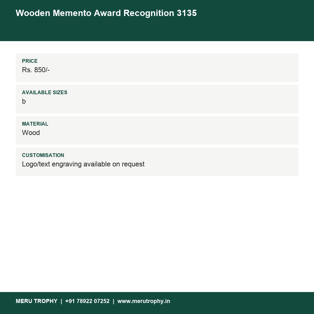 Wooden Memento Award Recognition 3135 details - Meru Trophy