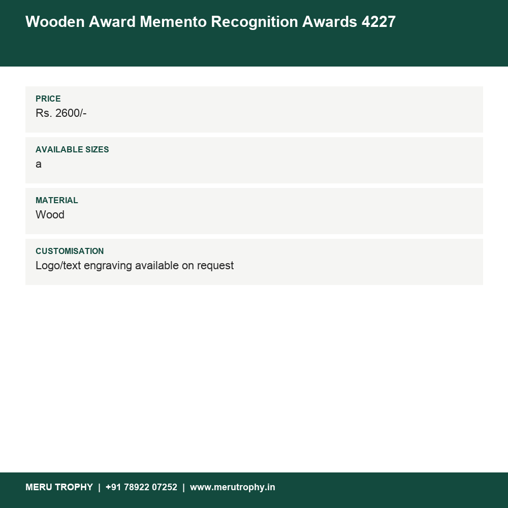Wooden Award Memento Recognition Awards 4227 details - Meru Trophy