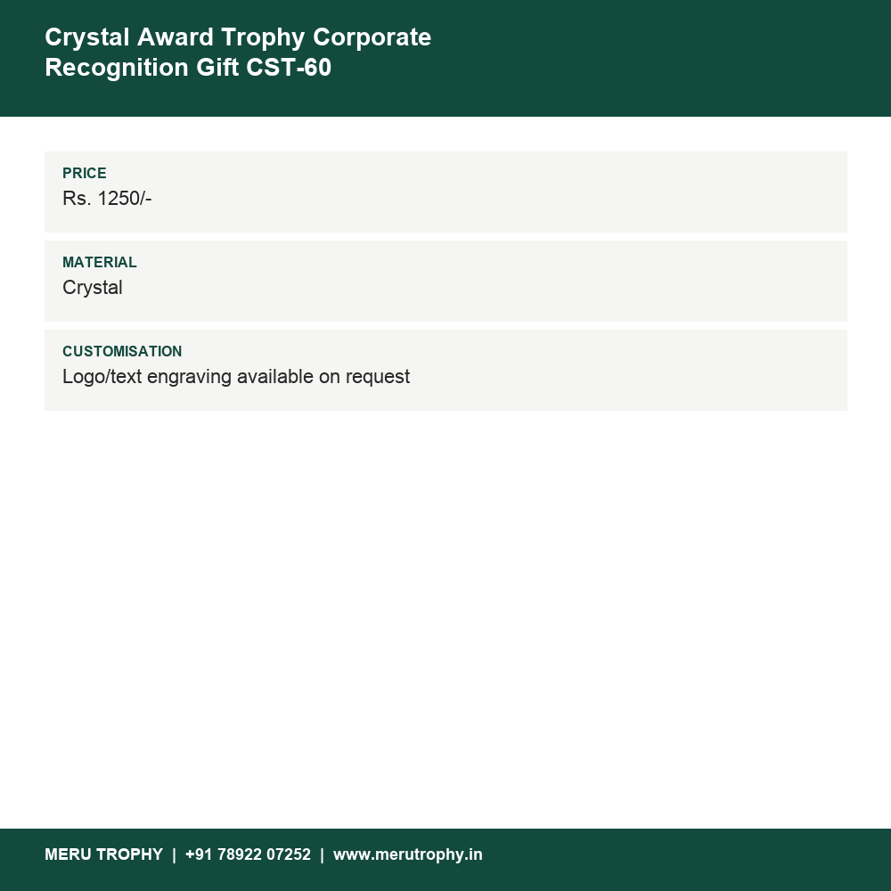 Crystal Award Trophy Corporate Recognition Gift CST-60 details - Meru Trophy