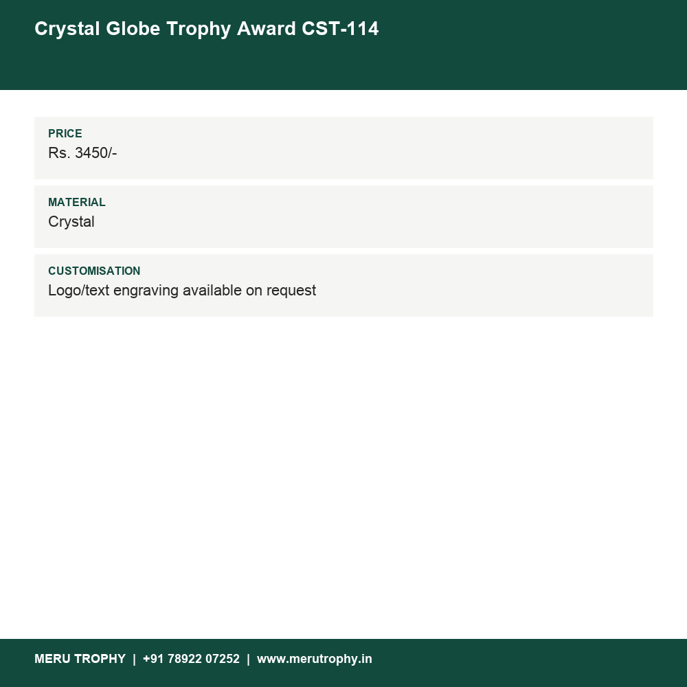 Crystal Globe Trophy Award CST-114 details - Meru Trophy