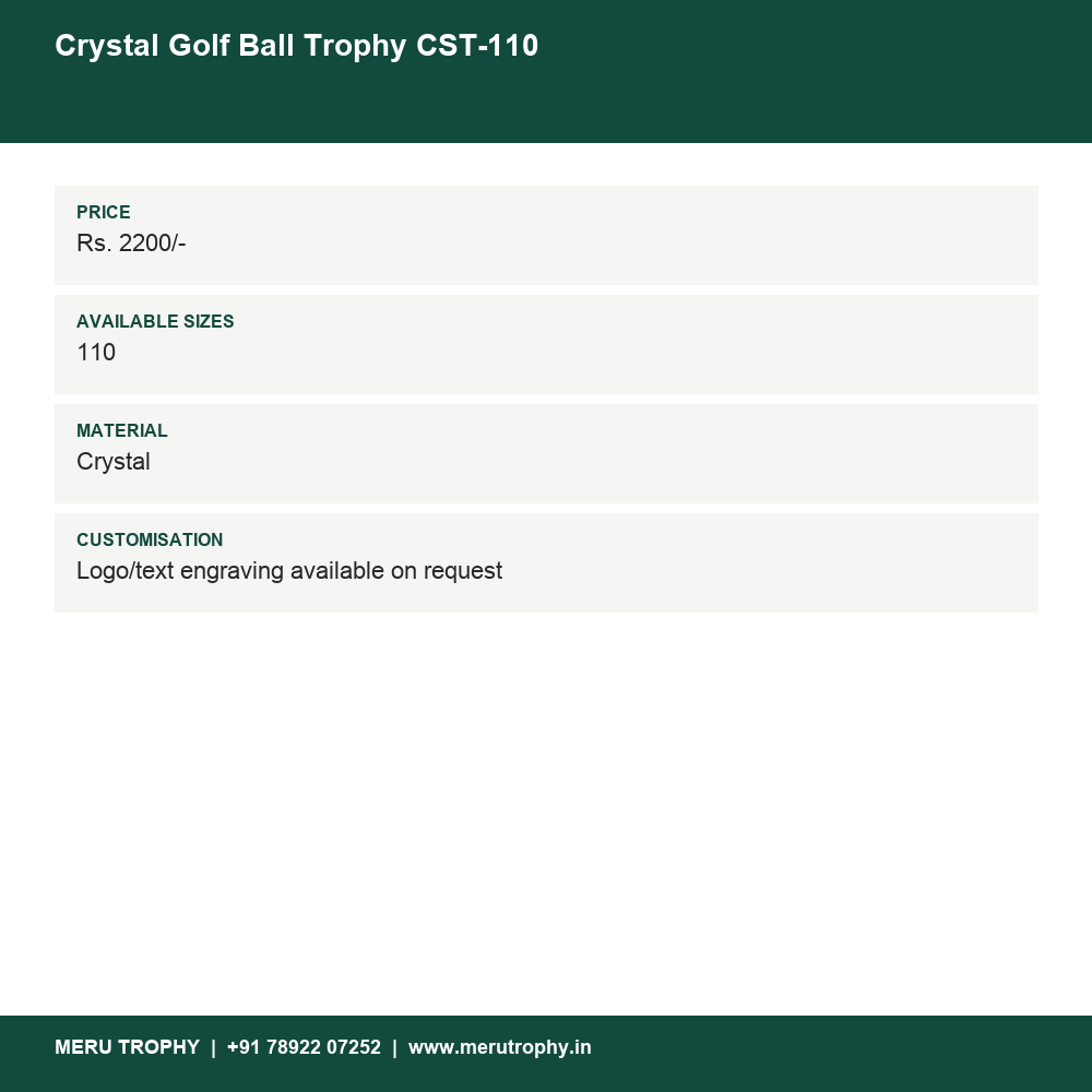 Crystal Golf Ball Trophy CST-110 details - Meru Trophy