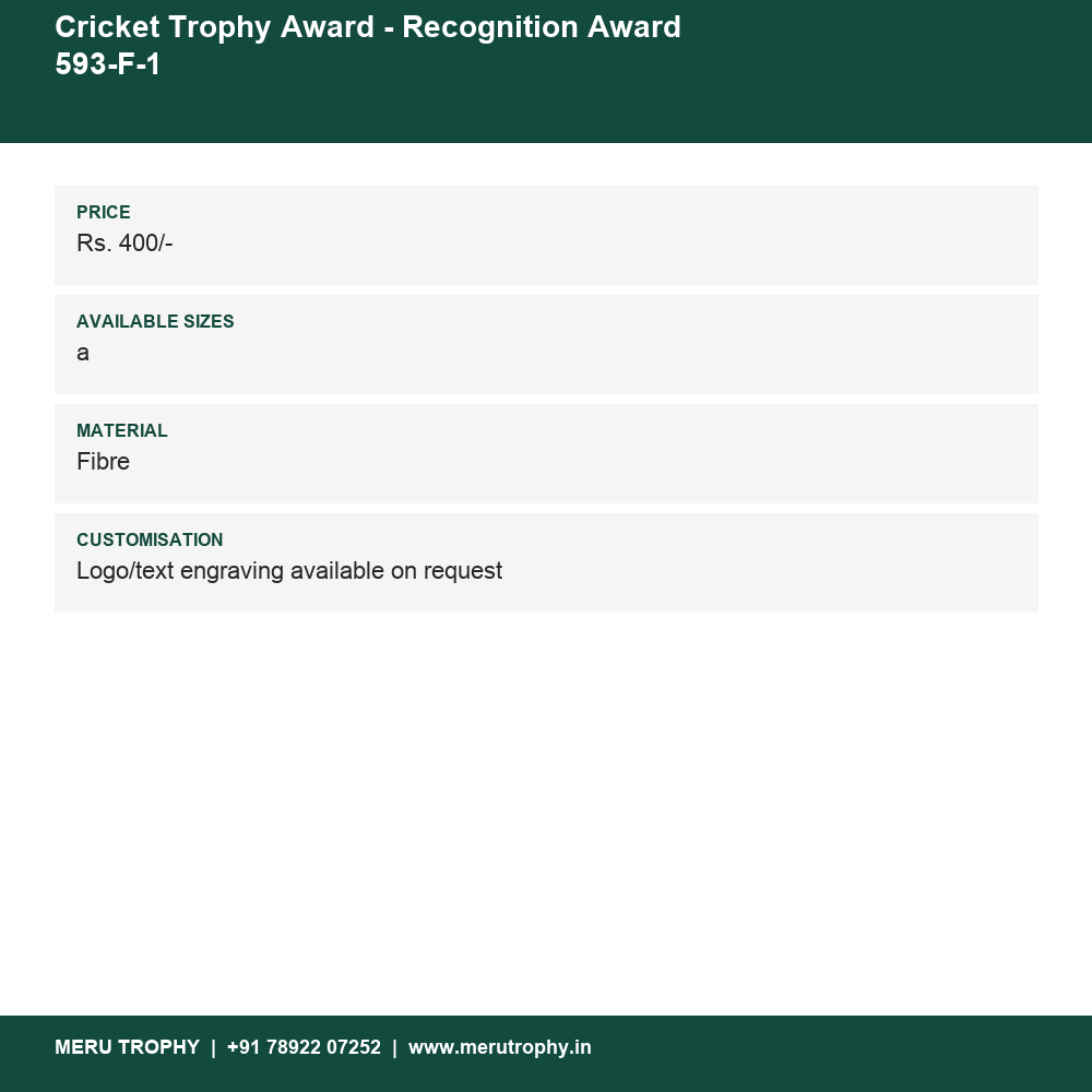 Cricket Trophy Award - Recognition Award 593-F-1 details - Meru Trophy