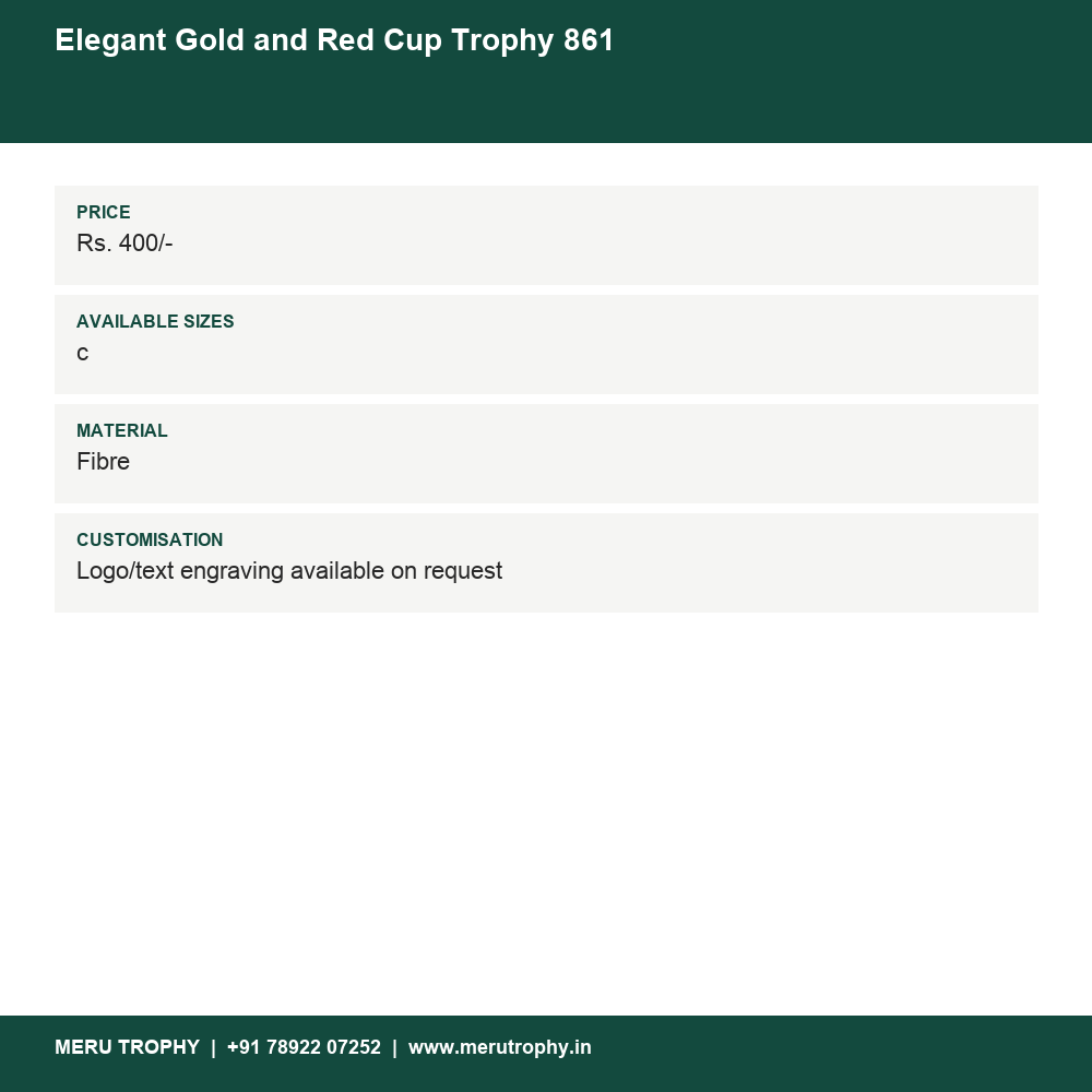 Elegant Gold and Red Cup Trophy 861 details - Meru Trophy