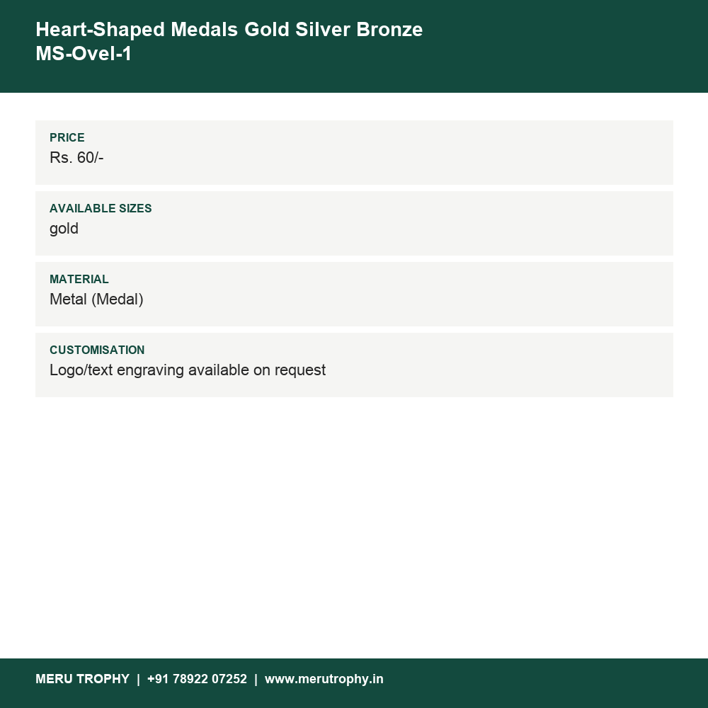 Heart-Shaped Medals Gold Silver Bronze MS-Ovel-1 details - Meru Trophy