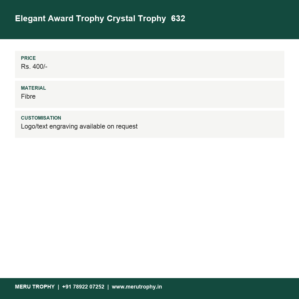 Elegant Award Trophy Crystal Trophy 632 details - Meru Trophy