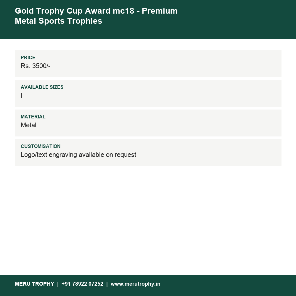 Gold Trophy Cup Award mc18 - Premium Metal Sports Trophies details - Meru Trophy
