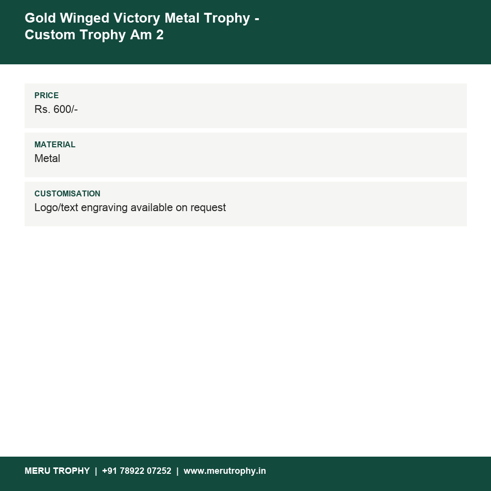 Gold Winged Victory Metal Trophy - Custom Trophy Am 2 details - Meru Trophy