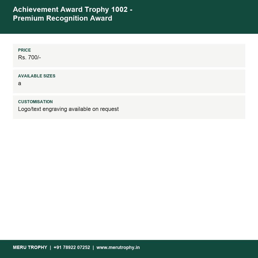 Achievement Award Trophy 1002 - Premium Recognition Award details - Meru Trophy