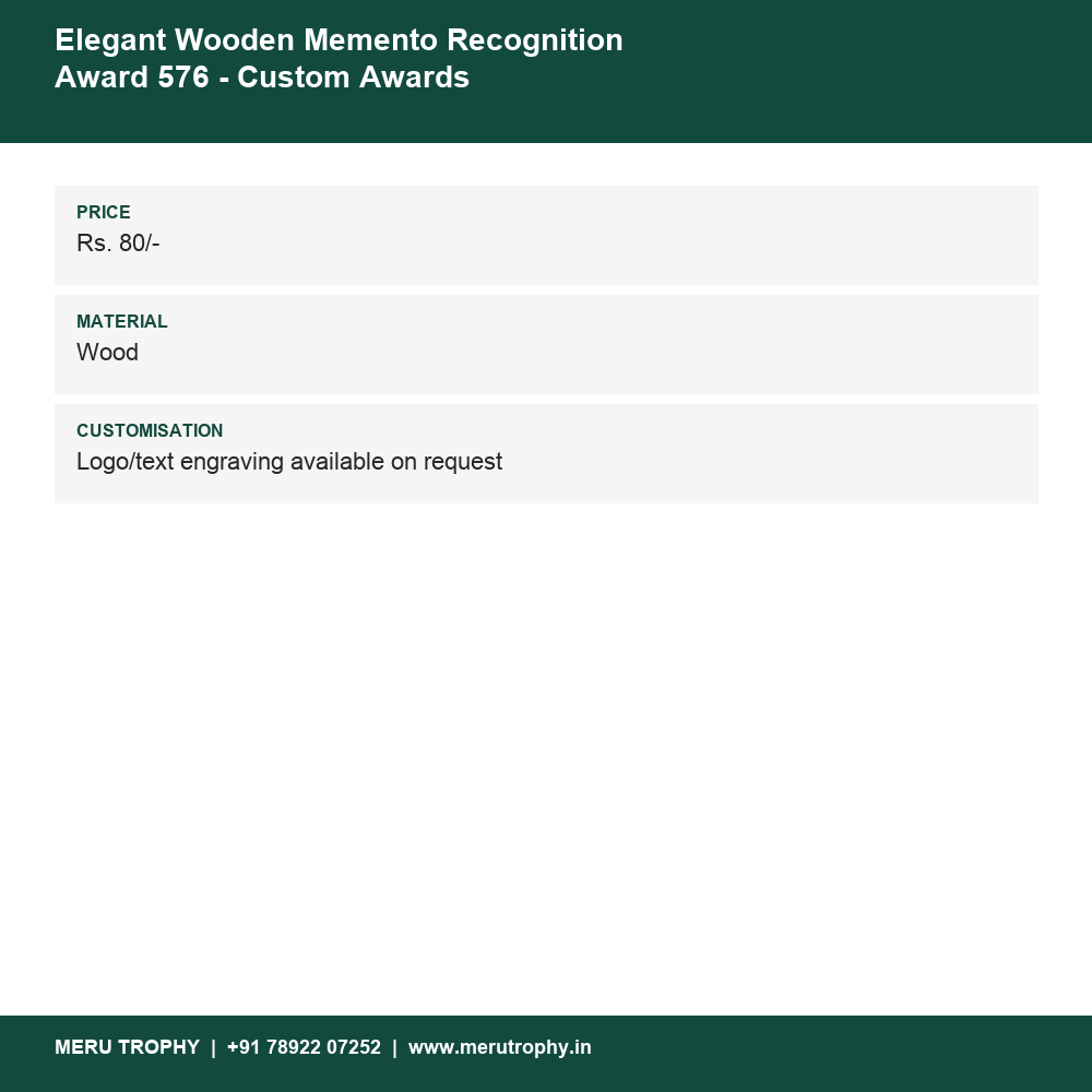 Elegant Wooden Memento Recognition Award 576 - Custom Awards details - Meru Trophy