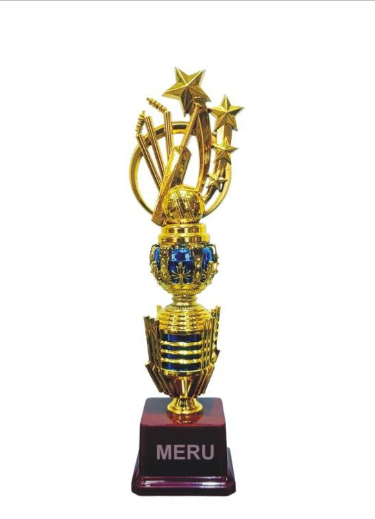 Cricket Trophy Award SP7-157 - Fiber Trophy Design A dynamic cricket trophy featuring a bat; ball; and wickets. Perfect for recognizing outstanding performance. Explore fiber trophies and trophy design options.