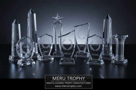 Best crystal trophy and crystal awards designs from Meru Trophy, a leading trophy manufacturer in India for high-quality bulk orders.