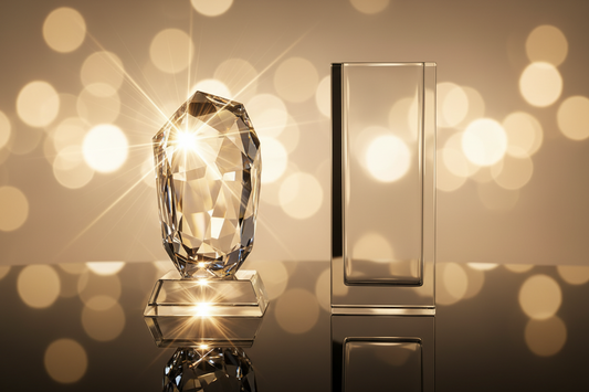 A high-quality premium crystal trophy for executive awards, showcasing brilliant light refraction and clarity.
