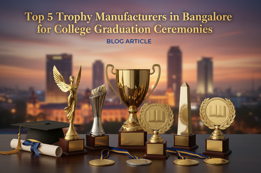 Top 5 Trophy Manufacturer in Bangalore showcasing premium crystal trophies for college graduation ceremony awards.