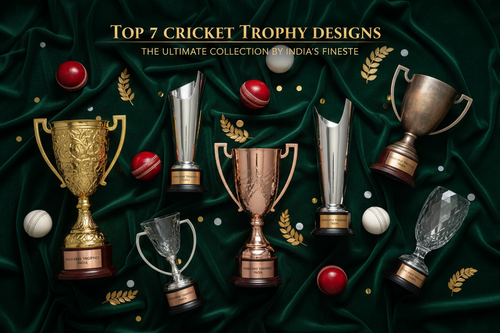 A premium gold and silver cricket cup trophy design for T20 tournaments by Meru Trophy manufacturer India