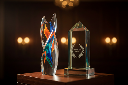 A premium acrylic trophy with a unique acrylic trophy design for corporate recognition, showcasing high clarity and durability.