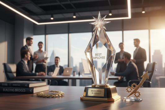 Premium crystal best employee award trophy designed for professional corporate recognition awards by Meru Trophy