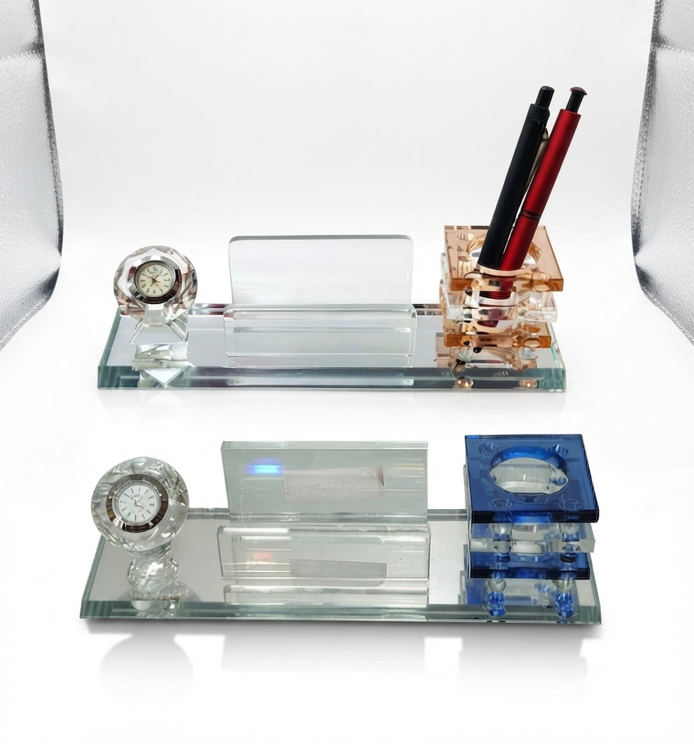Crystal Trophy Desk Organizer CST 93 - Elegant Awards & Recognition - Meru Trophy